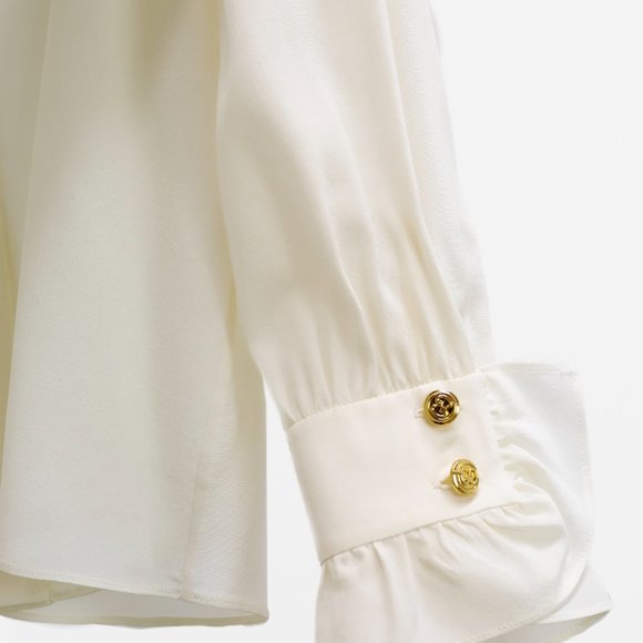 Gucci Spring 2022 Crêpe de Chine White Silk Ruffle Blouse - Picture 8 of 16